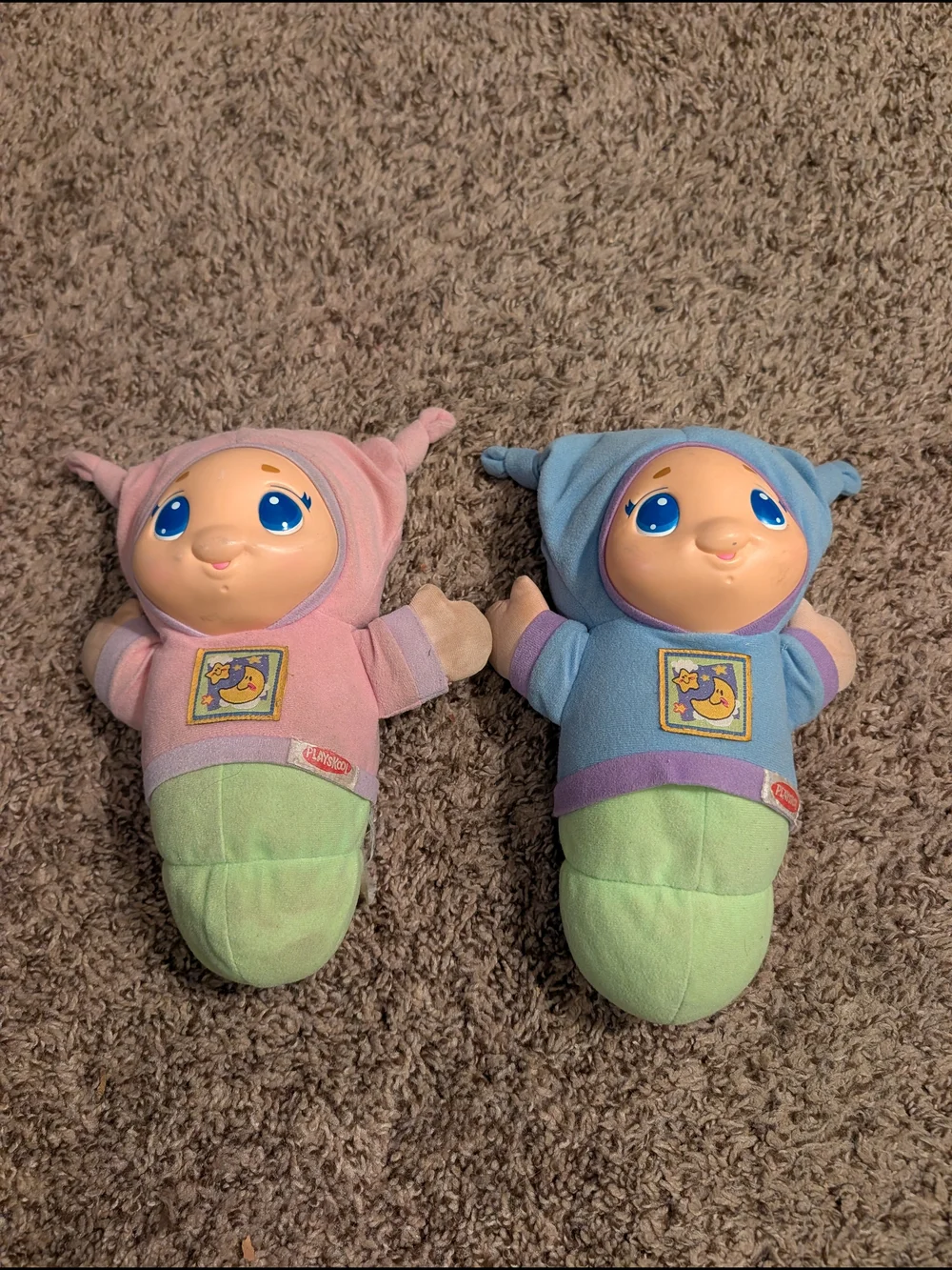 Vintage Playakool Pink and Blue Gloworm Dolls - Set of 2